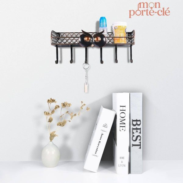 Hibou mural vintage en bois pour clés