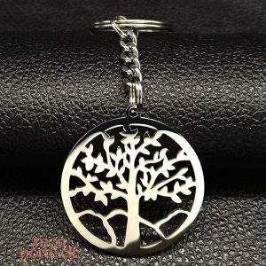 Porte-clé argenté en forme d'Arbre de Vie