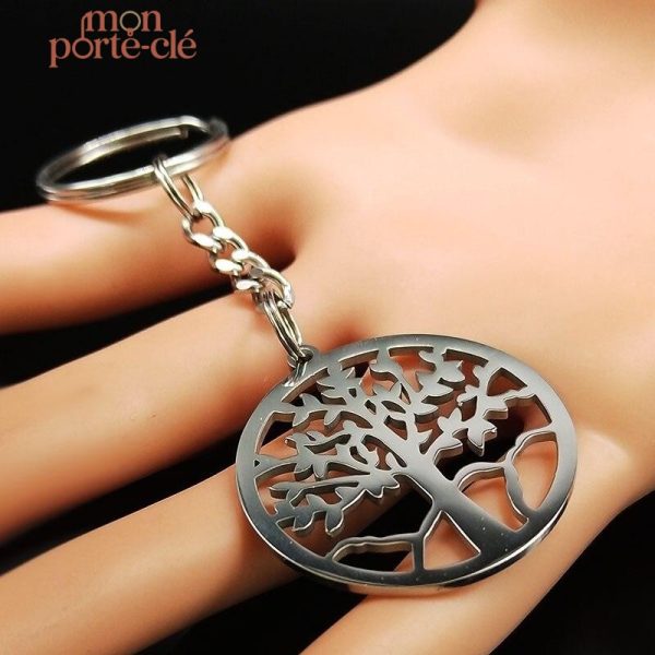 Accessoire porte-clé Arbre de Vie en métal argenté
