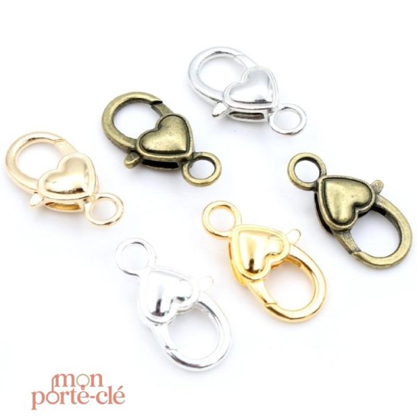 Attache Porte-Clé Mousqueton Cœur en métal