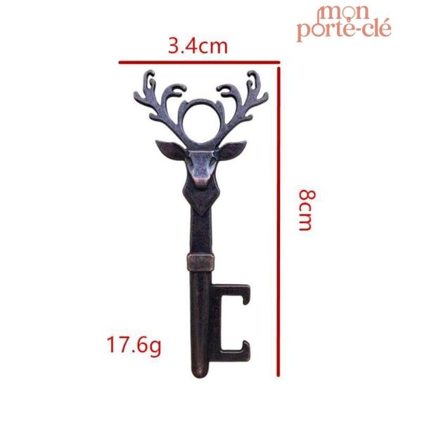 Accessoire en acier, porte-clé décapsuleur Cerf