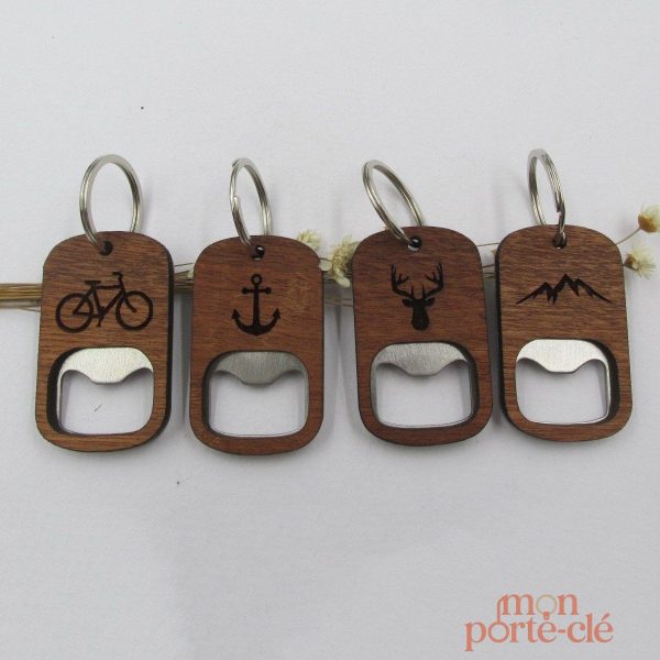 Accessoire en bois : porte-clé et décapsuleur