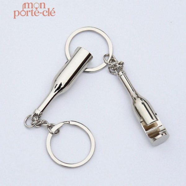 Porte-clé fonctionnel en acier, forme bouteille originale