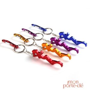 Porte-clé en aluminium avec fonction décapsuleur intégrée