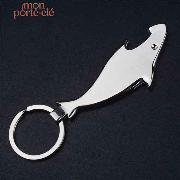 Décapsuleur et porte-clé en acier poli