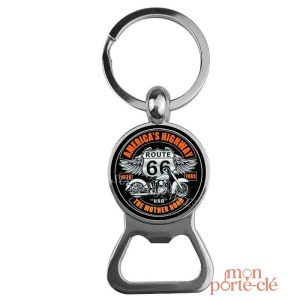 Accessoire Route 66, porte-clé et décapsuleur en acier