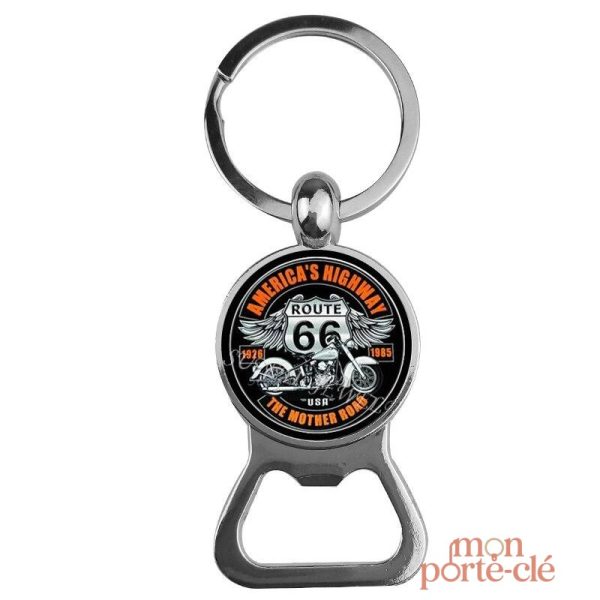 Accessoire Route 66, porte-clé et décapsuleur en acier