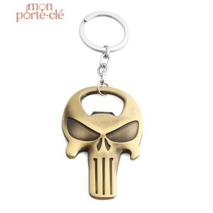 Porte-clé décapsuleur tête de mort en acier