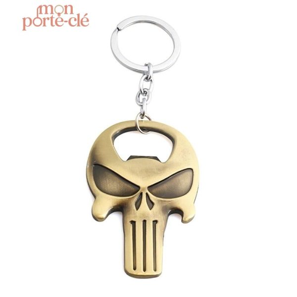 Porte-clé décapsuleur tête de mort en acier