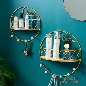 Étagère murale dorée pour porte-clé décoratif