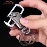 Accessoire multifonction : porte-clé et décapsuleur en acier