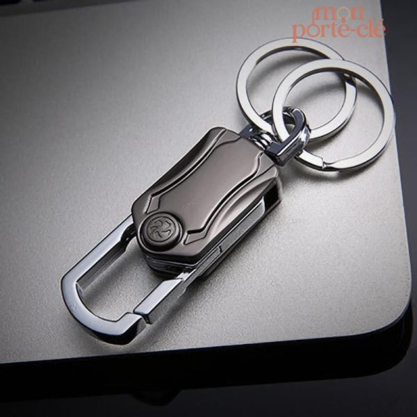 Porte-clé acier avec décapsuleur rotatif pratique