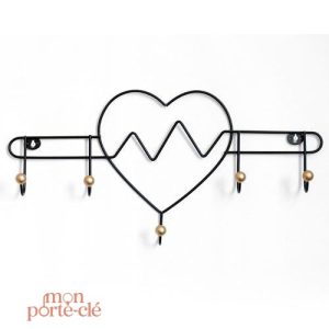 Patère Cœur design en métal pour clés