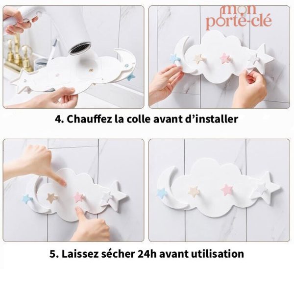 Élégant porte-clé mural en nuage blanc