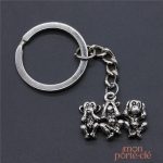 Porte-clé singe avec les trois singes de la sagesse