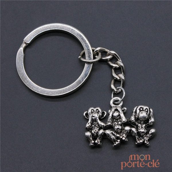 Porte-clé singe avec les trois singes de la sagesse
