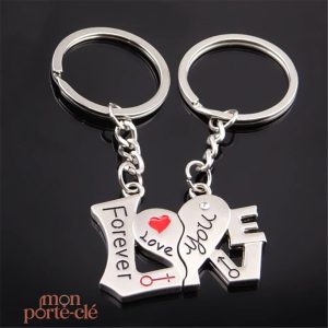 Porte-clé couple en forme de cœur, cadeau romantique