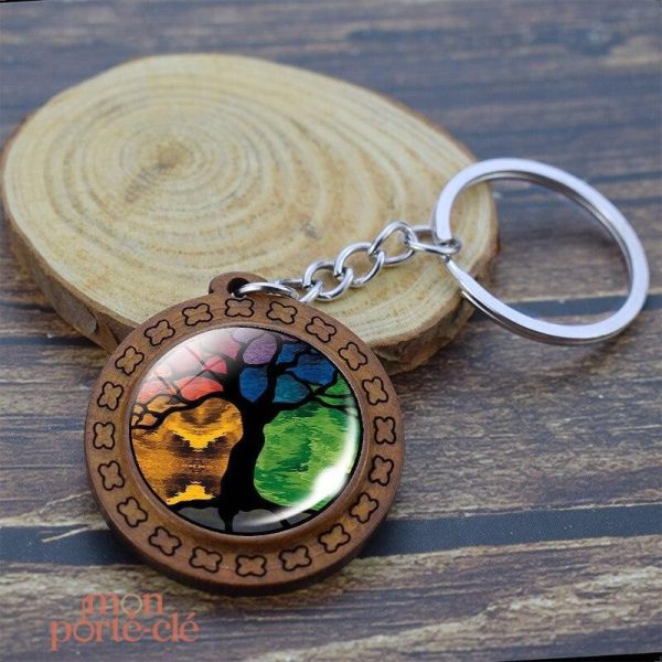 Porte-clé unique Arbre de Vie fait de bois