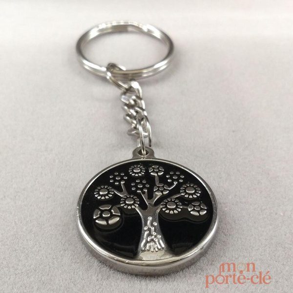 Porte-clé noir avec motif Arbre de Vie