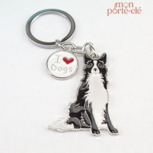 Porte-clé chien Border Collie en métal décoratif