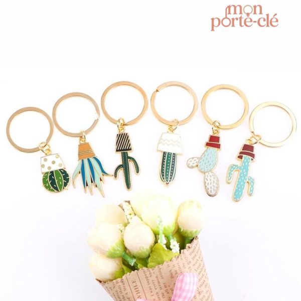Porte-clé original avec motif cactus stylisé
