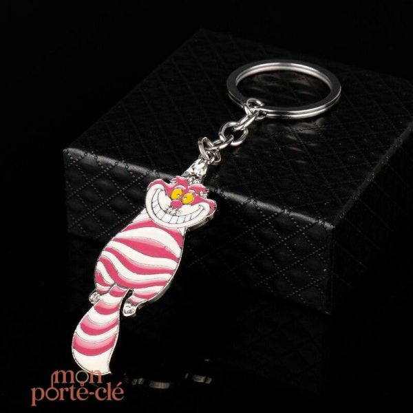 Porte-clé Chat Cheshire en métal stylisé