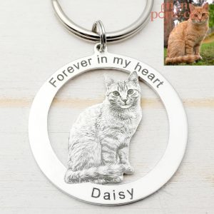 Porte-clé avec motif de chat unique