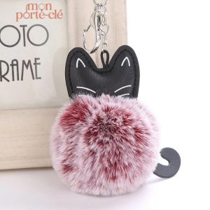 Porte-clé pompon chat coloré et mignon