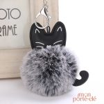 Porte-clé chat avec pompon décoratif