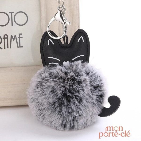 Porte-clé chat avec pompon décoratif
