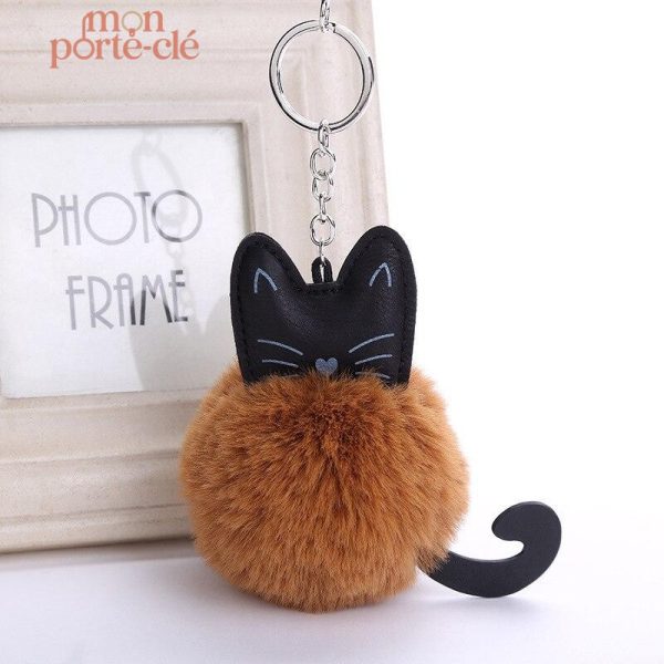 Porte-clé doux chat pompon pour sac