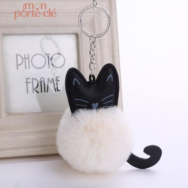 Porte-clé en peluche avec motif de chat