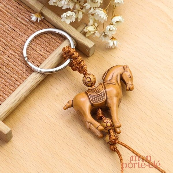 Porte-clé en forme de cheval en bois naturel