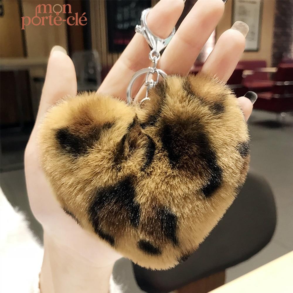 Porte-clé cœur en peluche tigrée