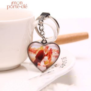 Porte-clé cœur photo personnalisé en métal