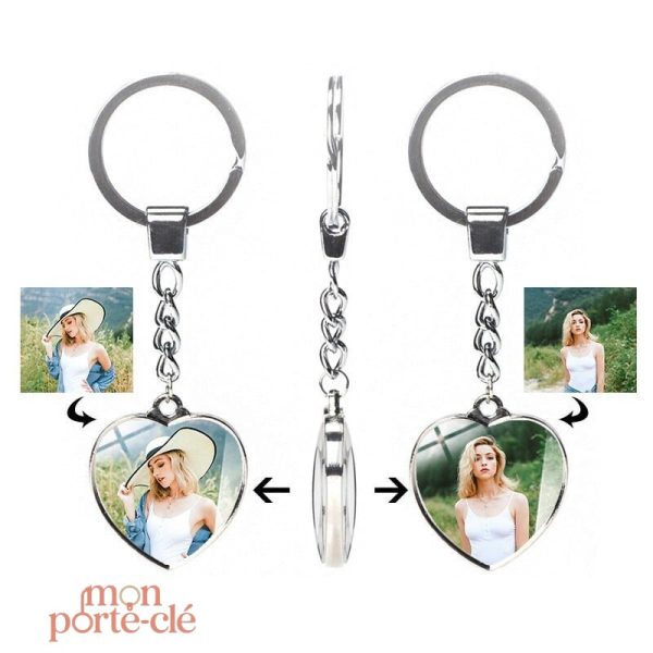 Porte-clé en forme de cœur avec image personnalisée