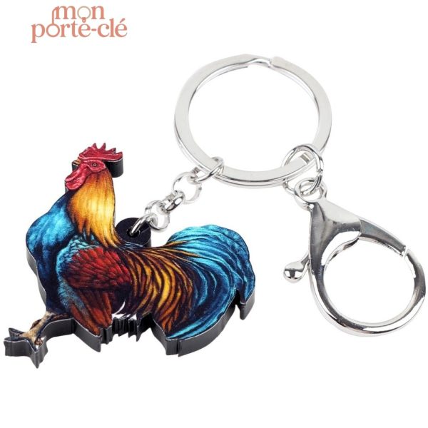 Porte-clé animal coq, accessoire tendance et unique