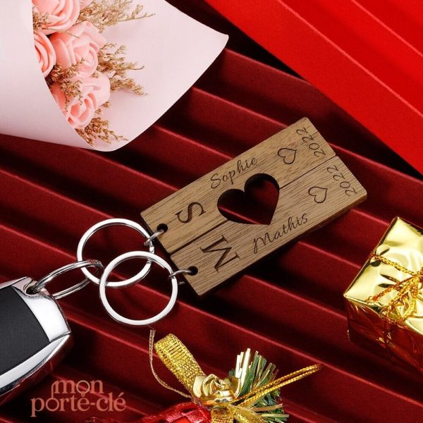 Porte-clé en bois pour amoureux, cadeau idéal