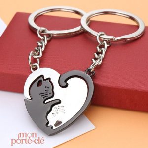Porte-clé couple chat, symbole d'amour complice