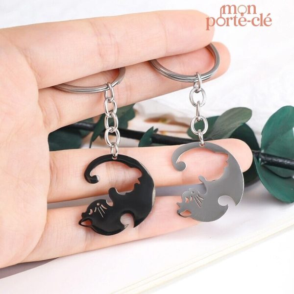 Porte-clé couple chat, accessoire tendance pour amoureux