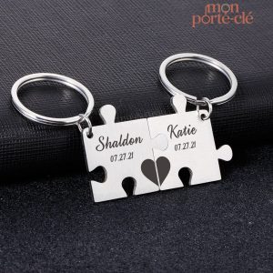 Porte-clé couple gravé personnalisé pour un cadeau romantique