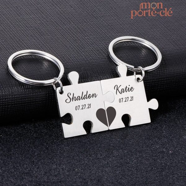 Porte-clé couple gravé personnalisé pour un cadeau romantique