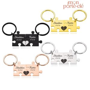 Porte-clé gravé pour couple, symbole d'amour et d'affection