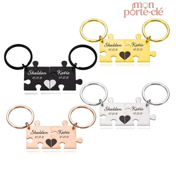 Porte-clé gravé pour couple, symbole d'amour et d'affection
