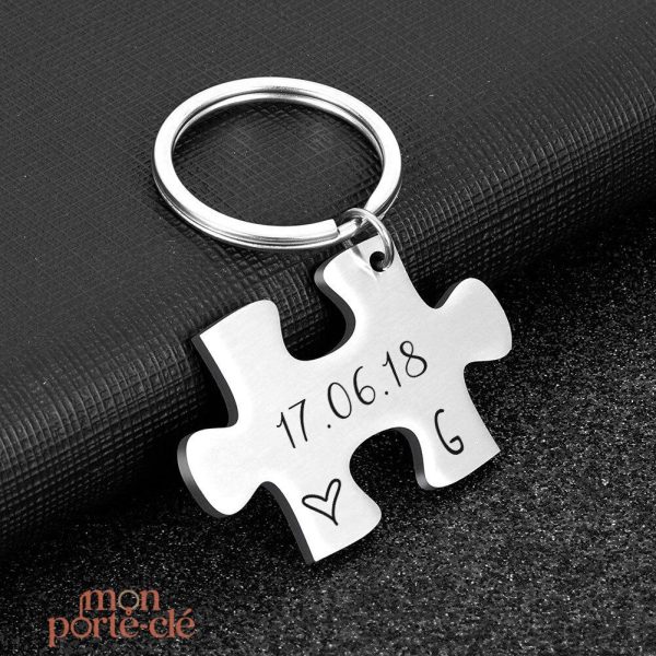 Porte-Clé Couple Puzzle en métal design moderne