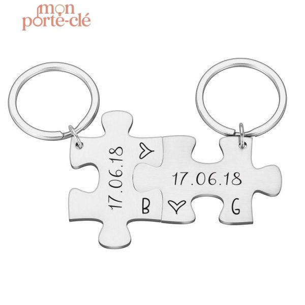 Porte-Clé Couple en forme de puzzle, cadeau romantique