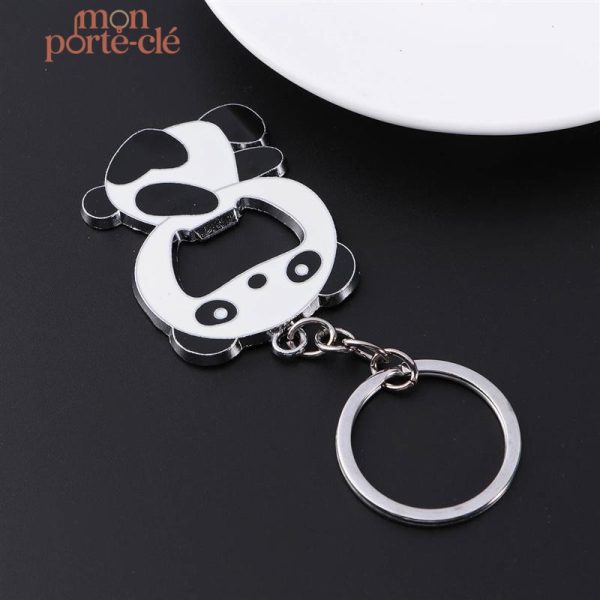 Porte-clé en métal avec motif panda et décapsuleur