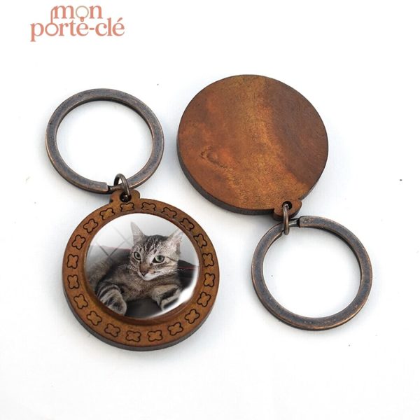 Porte-clé en bois unique avec image personnalisée