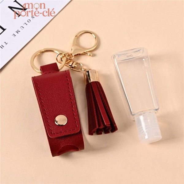 Porte-clé en cuir avec gel désinfectant