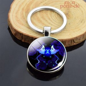 Porte-clé Gémeaux en métal avec symbole astrologique
